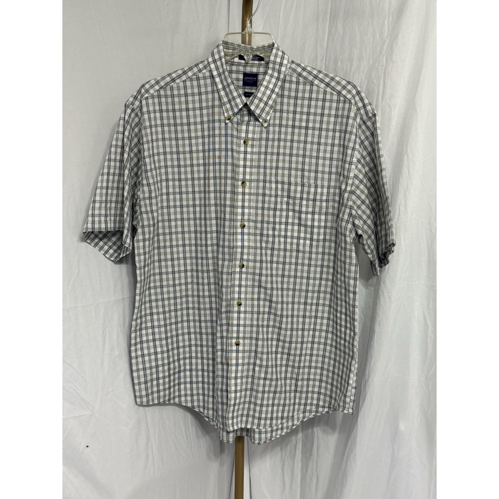 Arrow MENS Button Up Shirt Large‎ (16-16.5) Gray Plaid